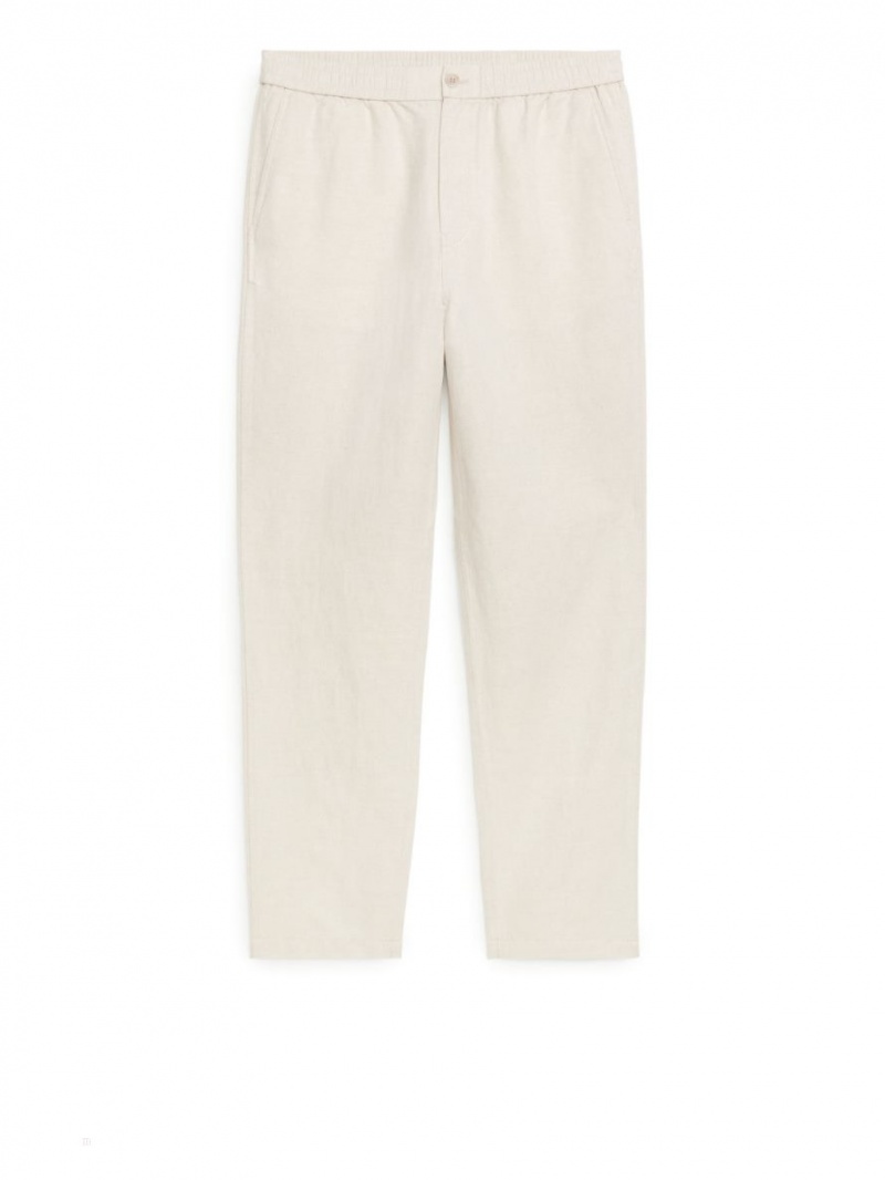 Pantaloni Arket Linen Drawstring Barbati Bej Deschis | Romania-BQSU67408
