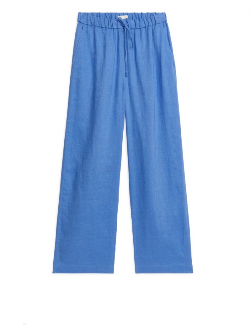Pantaloni Arket Linen Drawstring Dama Albastri | Romania-KTSU93748