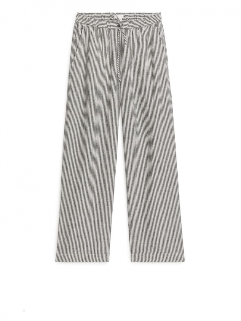 Pantaloni Arket Linen Drawstring Dama Albi Negrii | Romania-ZKBL28571