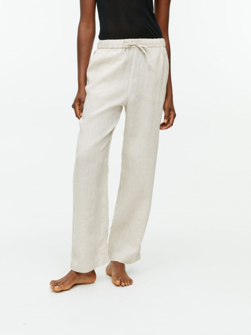 Pantaloni Arket Linen Drawstring Dama Bej | Romania-GREP45607