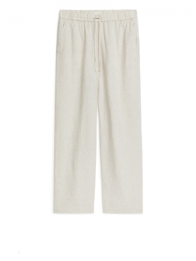 Pantaloni Arket Linen Drawstring Dama Bej | Romania-GREP45607