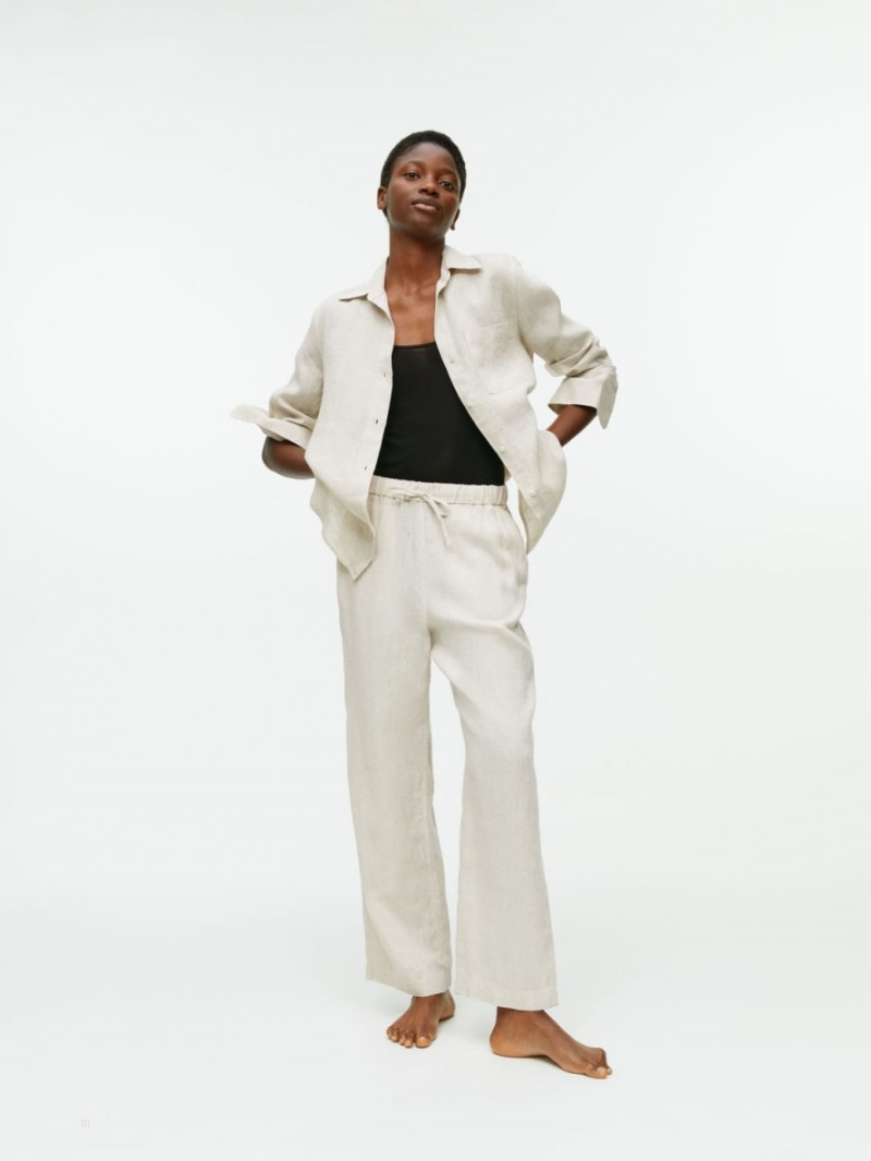 Pantaloni Arket Linen Drawstring Dama Bej | Romania-GREP45607