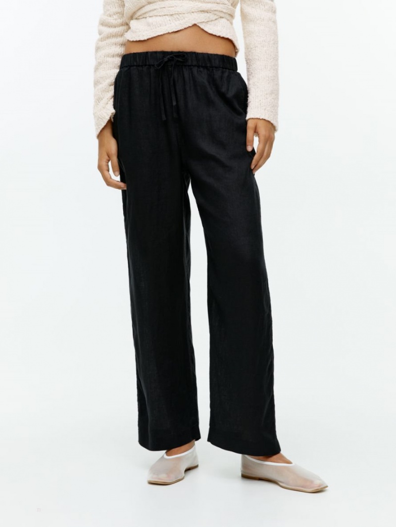 Pantaloni Arket Linen Drawstring Dama Negrii | Romania-TUFQ42198