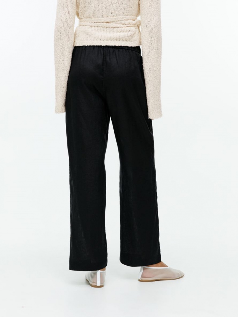 Pantaloni Arket Linen Drawstring Dama Negrii | Romania-TUFQ42198