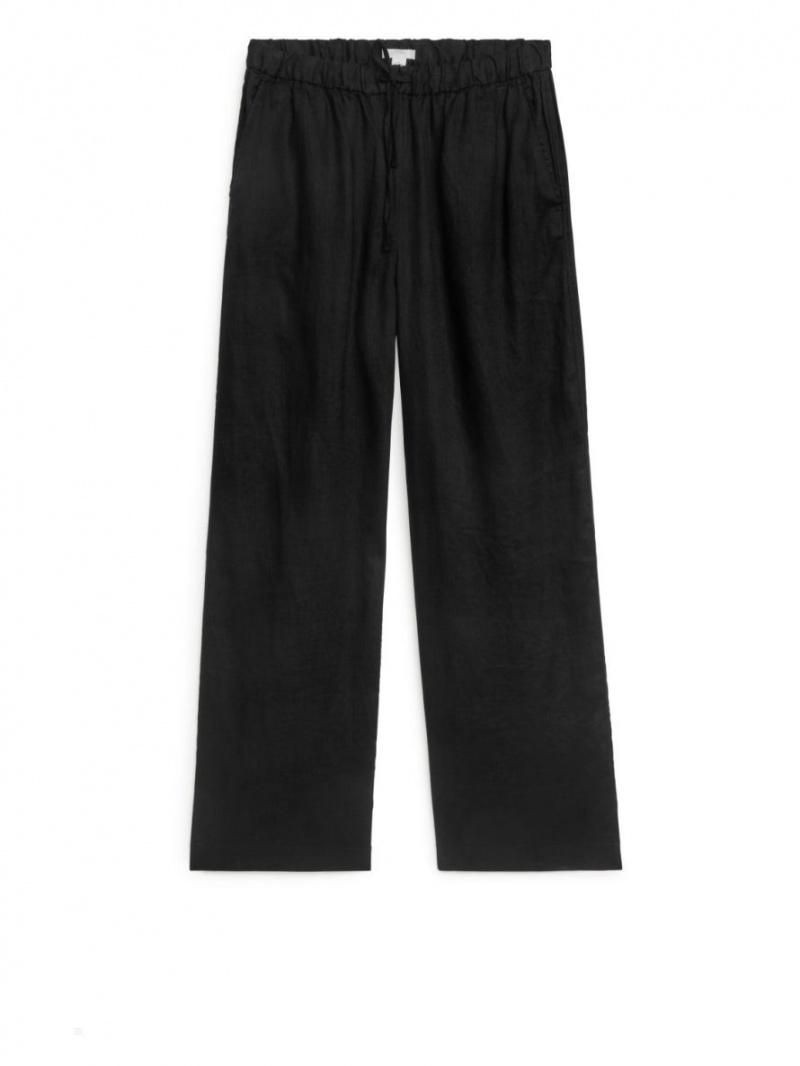 Pantaloni Arket Linen Drawstring Dama Negrii | Romania-TUFQ42198