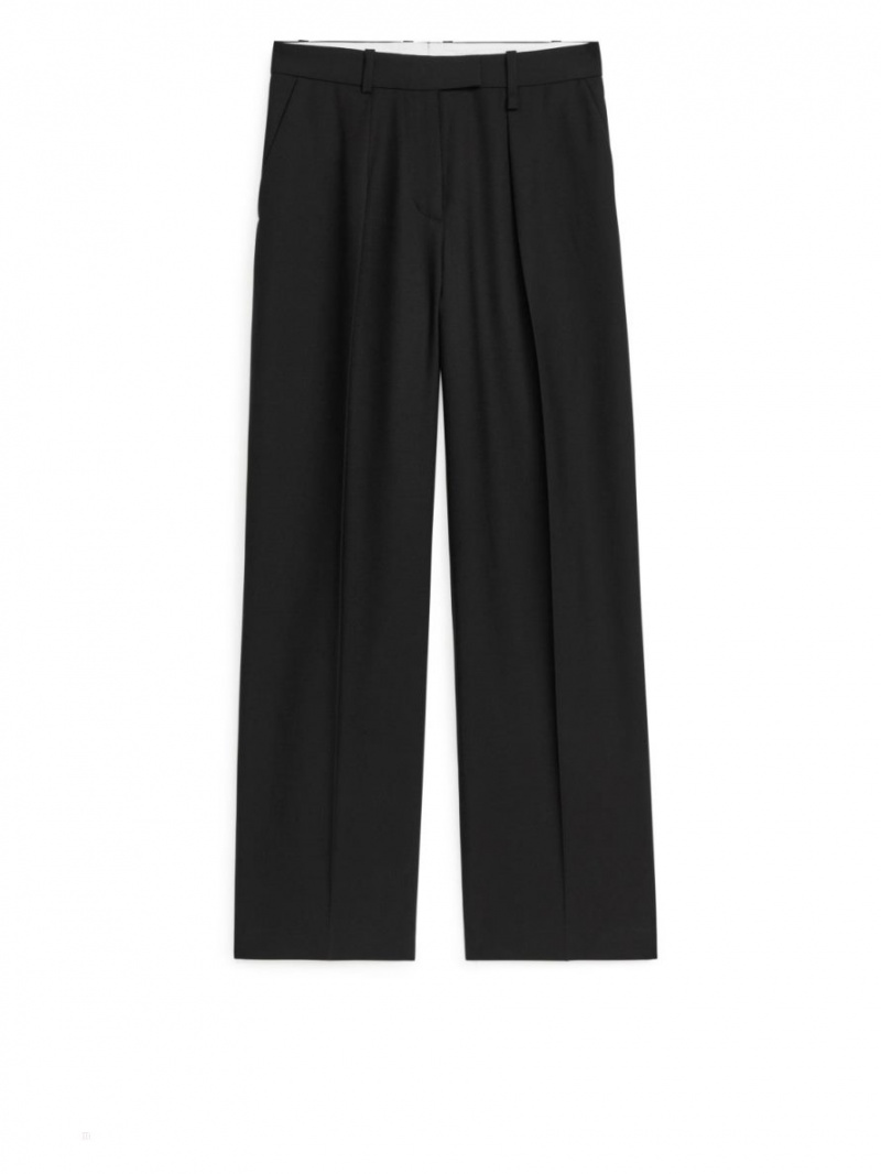 Pantaloni Arket Lână Blend Twill Dama Negrii | Romania-NUQE27395
