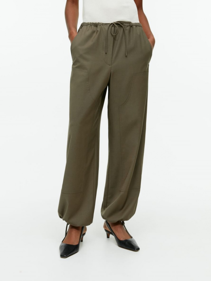 Pantaloni Arket Lână Twill Cargo Dama Kaki Verzi | Romania-SNRJ36412