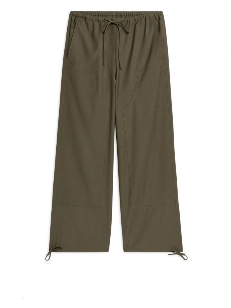 Pantaloni Arket Lână Twill Cargo Dama Kaki Verzi | Romania-SNRJ36412