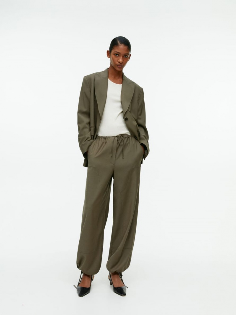 Pantaloni Arket Lână Twill Cargo Dama Kaki Verzi | Romania-SNRJ36412