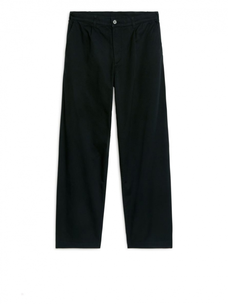 Pantaloni Arket Loose Bumbac Barbati Negrii | Romania-NAOQ43198