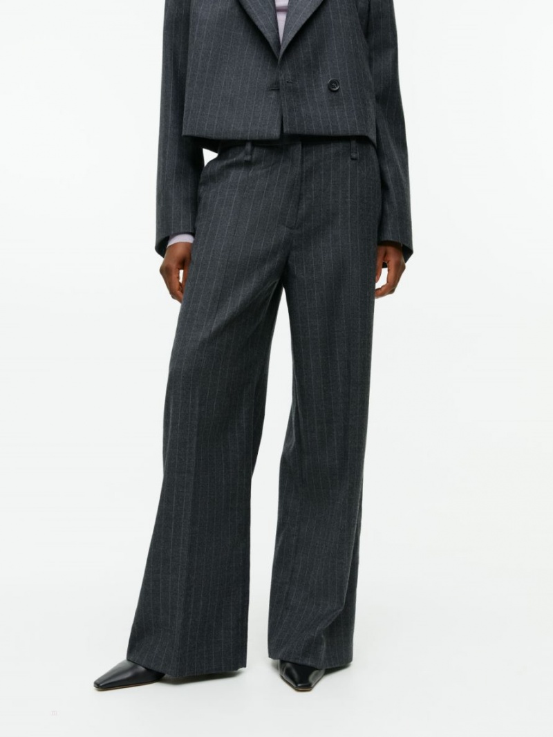 Pantaloni Arket Low-Talie Flannel Dama Gri Inchis | Romania-KQMT05649
