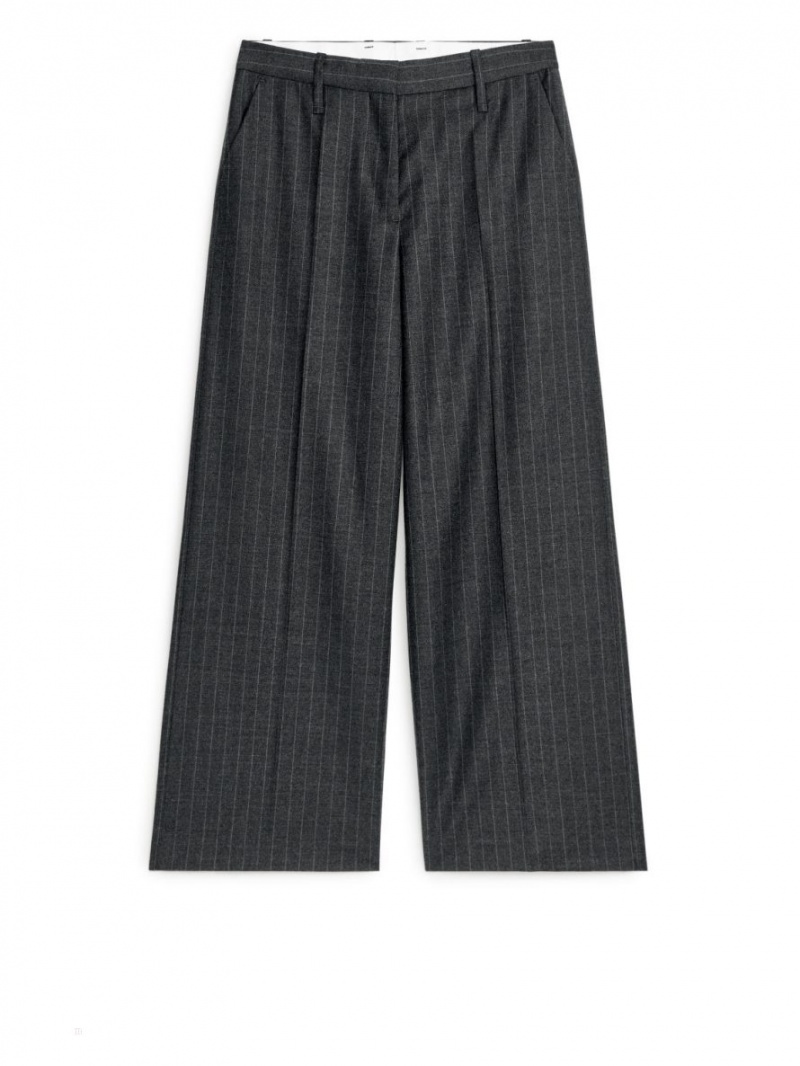 Pantaloni Arket Low-Talie Flannel Dama Gri Inchis | Romania-KQMT05649