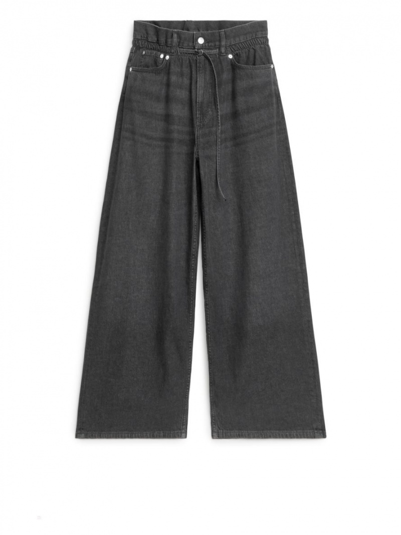 Pantaloni Arket Paperbag Denim Dama Gri Inchis | Romania-SKTX76049