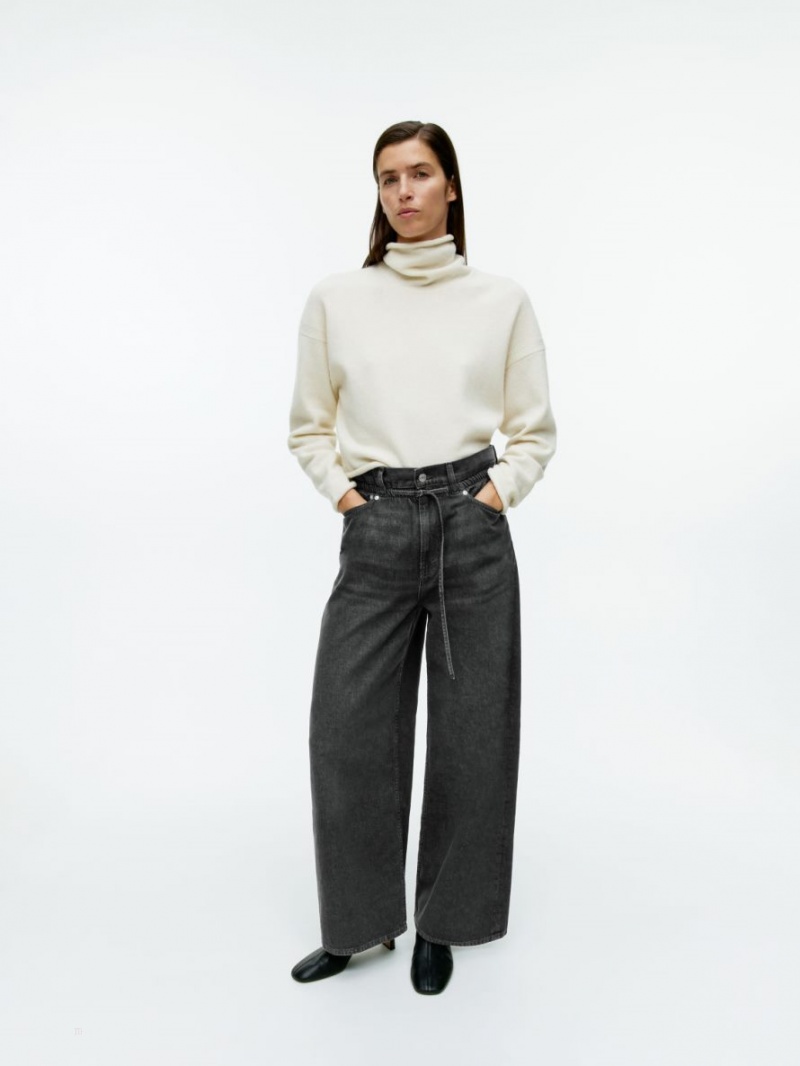 Pantaloni Arket Paperbag Denim Dama Gri Inchis | Romania-SKTX76049
