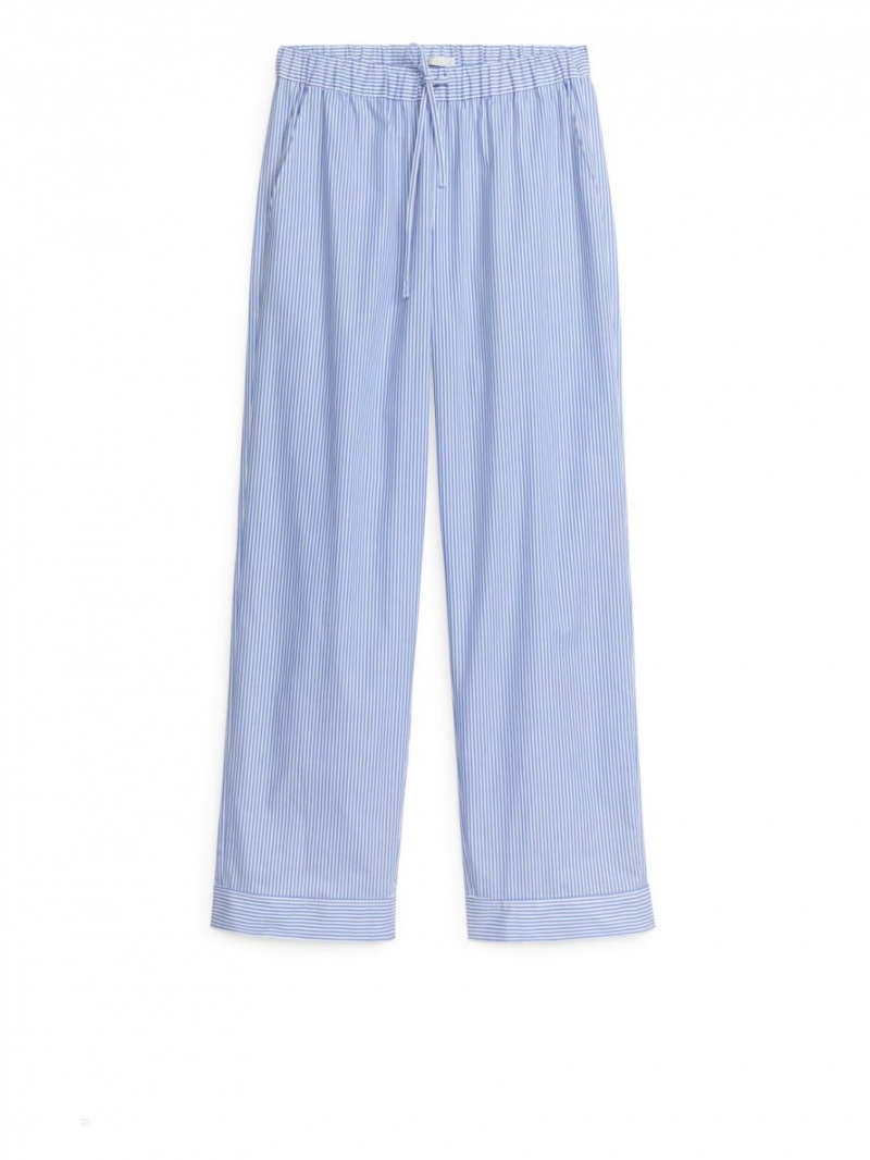 Pantaloni Arket Poplin Pyjama Dama Albastri Albi | Romania-AMRK89147