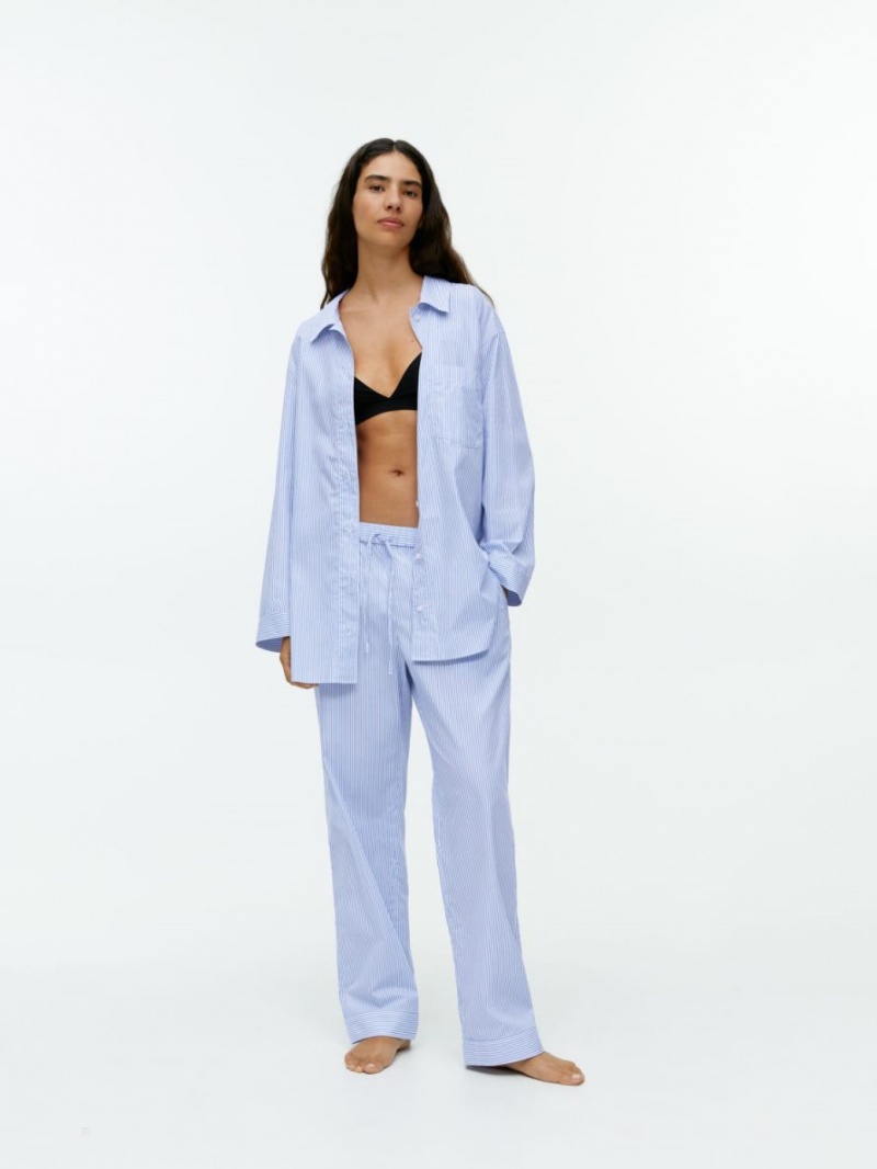 Pantaloni Arket Poplin Pyjama Dama Albastri Albi | Romania-AMRK89147