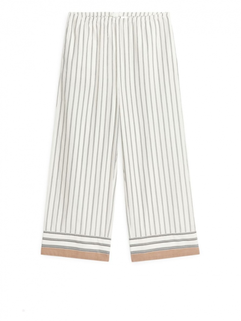 Pantaloni Arket Poplin Pyjama Dama Albi Negrii | Romania-HMTR91450