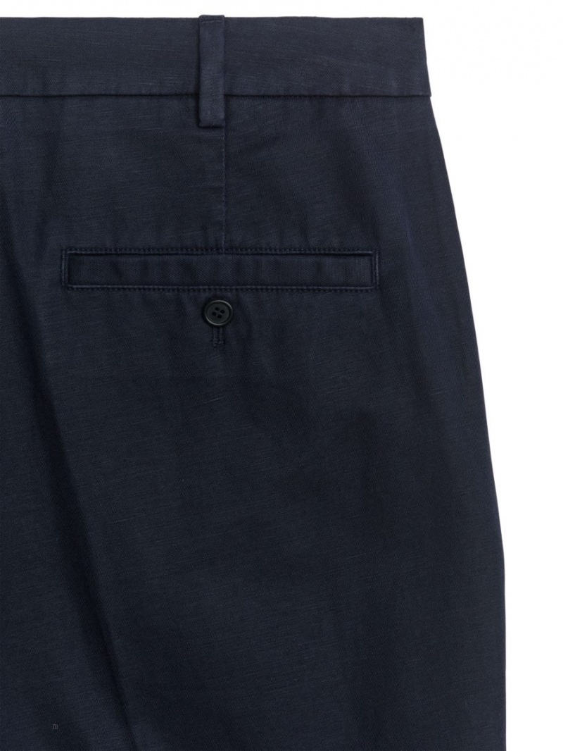 Pantaloni Arket Regular Cropped Bumbac-Linen Barbati Albastri Inchis | Romania-IQXT14365
