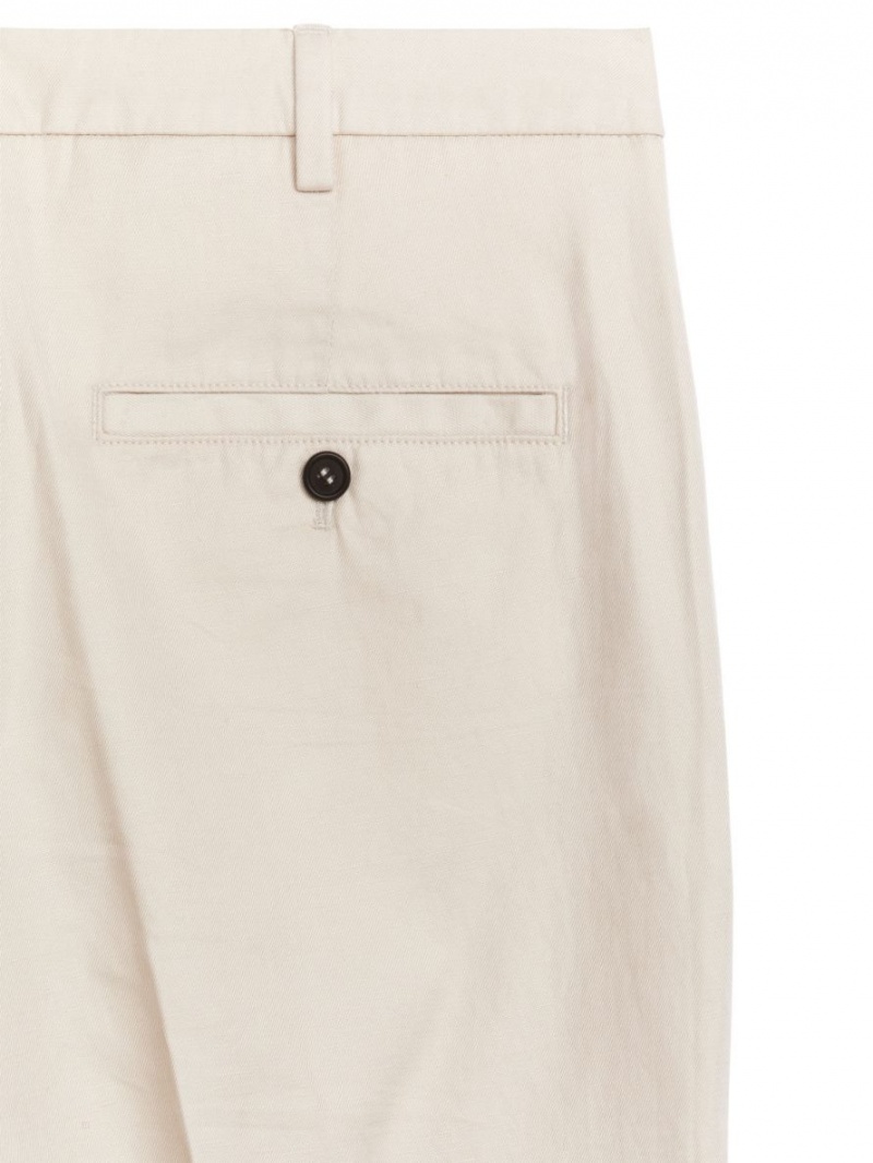Pantaloni Arket Regular Cropped Bumbac-Linen Barbati Albi | Romania-PXZR29137