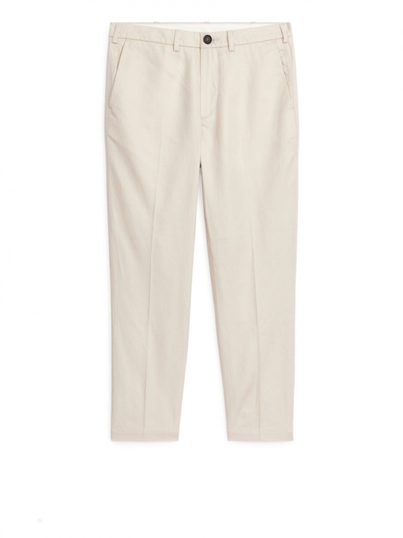 Pantaloni Arket Regular Cropped Bumbac-Linen Barbati Albi | Romania-PXZR29137