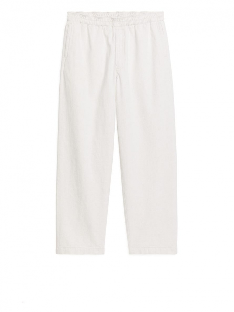 Pantaloni Arket Relaxed Bumbac Linen Barbati Albi | Romania-ZTXM36890