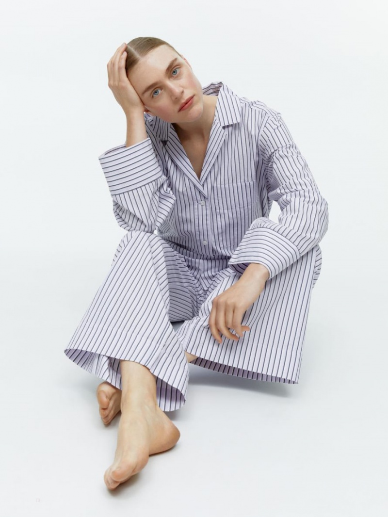 Pantaloni Arket Relaxed Pyjama Dama Albi Negrii | Romania-SAHP04183