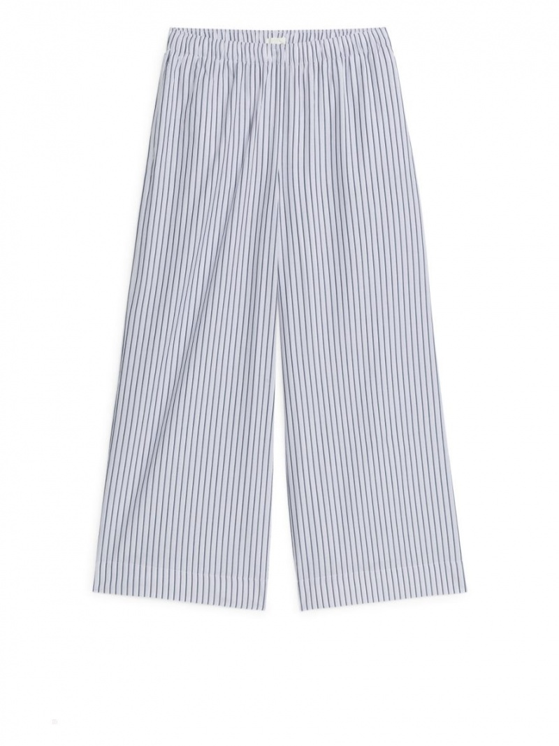 Pantaloni Arket Relaxed Pyjama Dama Albi Negrii | Romania-SAHP04183
