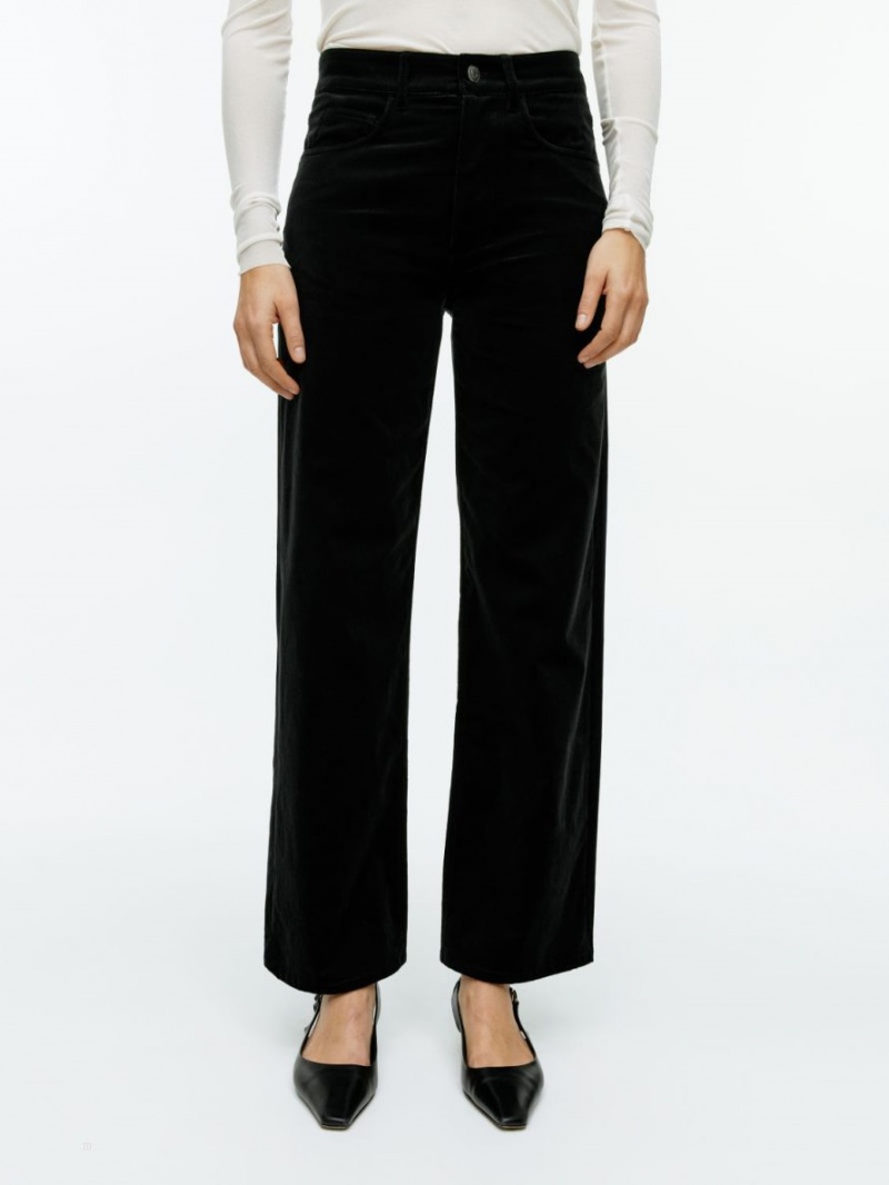 Pantaloni Arket Relaxed Velvet Dama Negrii | Romania-FUXN53069