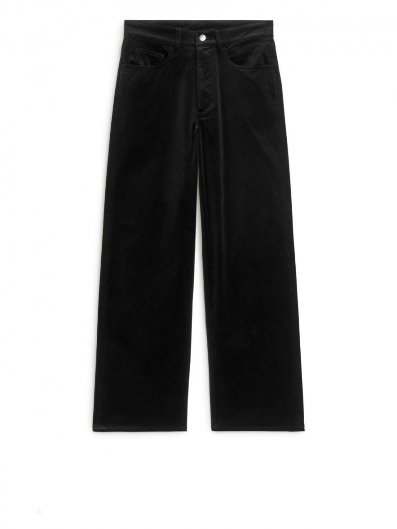 Pantaloni Arket Relaxed Velvet Dama Negrii | Romania-FUXN53069