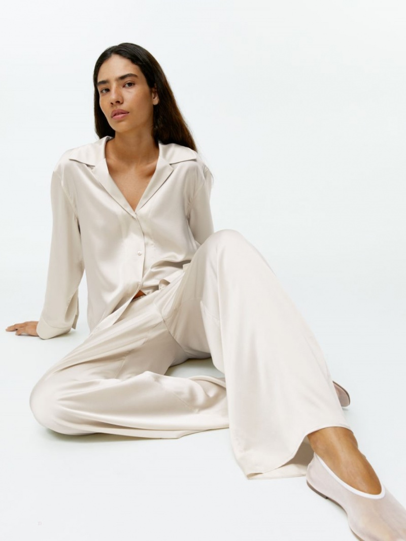 Pantaloni Arket Silk Dama Bej Deschis | Romania-CINK97285
