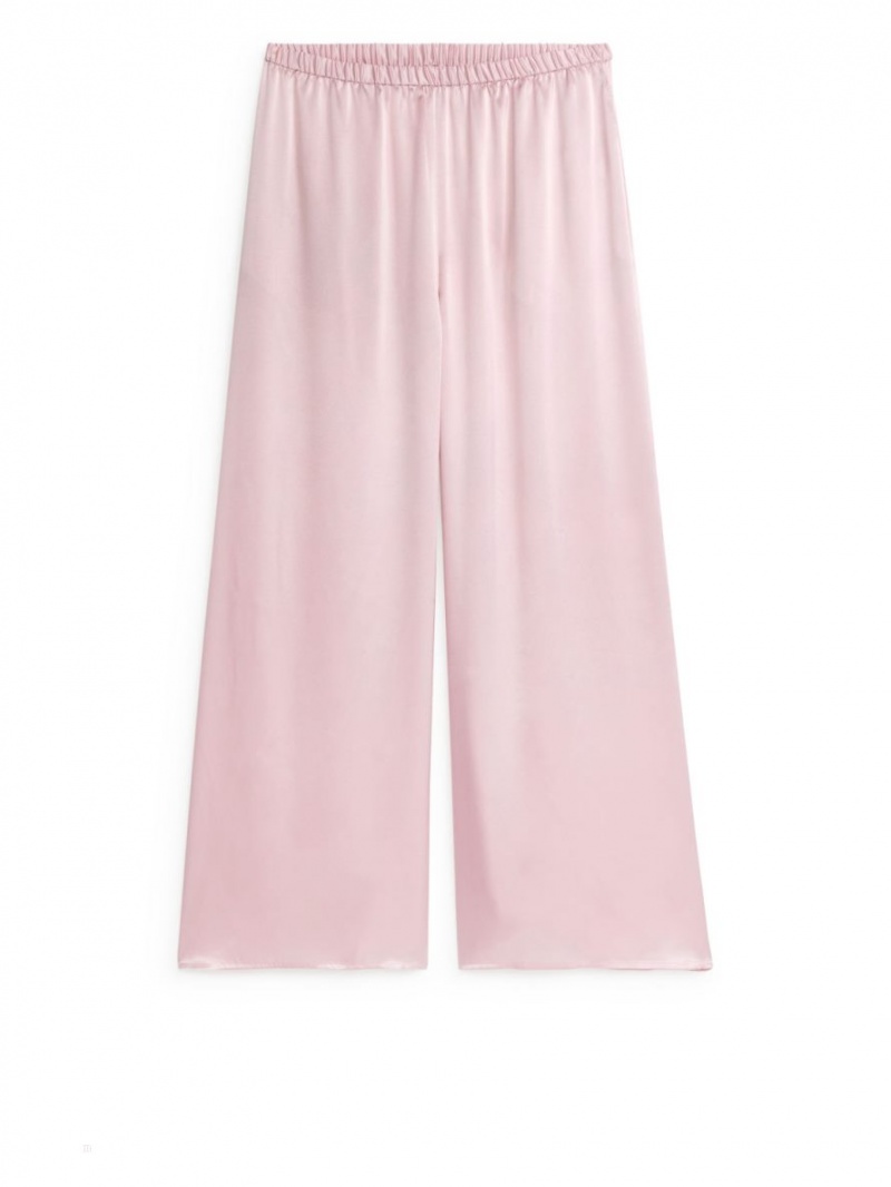 Pantaloni Arket Silk Dama Roz Deschis | Romania-TMBJ78259