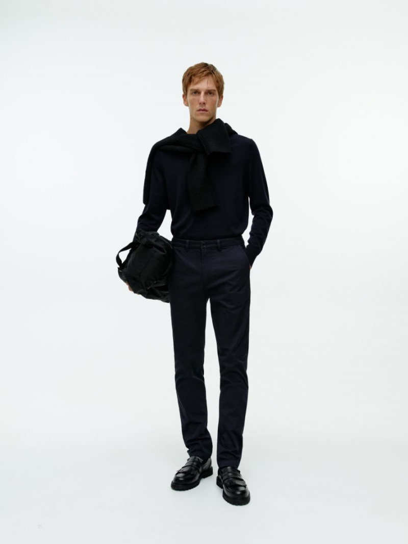 Pantaloni Arket Slim Bumbac Chinos Barbati Albastri Inchis | Romania-SBTR61273