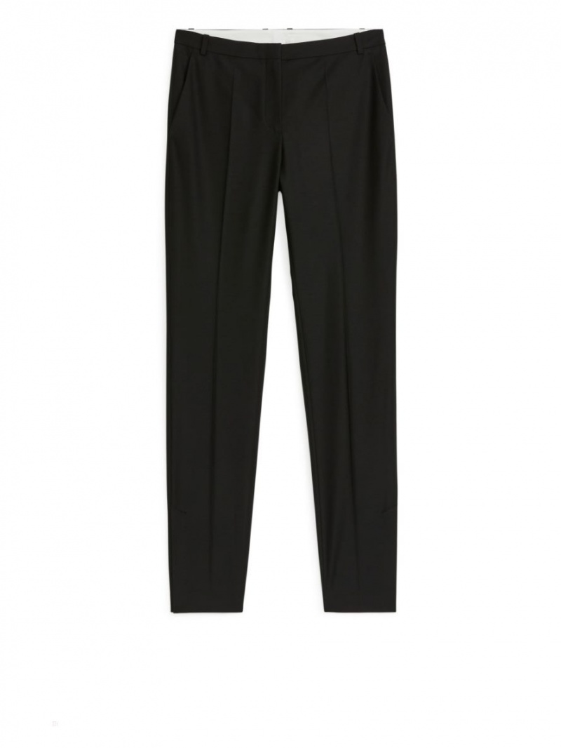 Pantaloni Arket Slim Lână Dama Negrii | Romania-BSHP72651