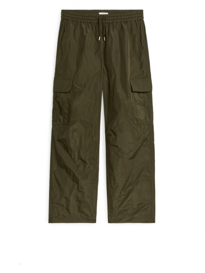 Pantaloni Arket Taffeta Cargo Dama Kaki Inchis Verzi | Romania-GUAP38245