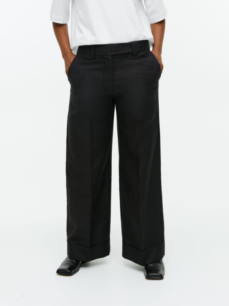 Pantaloni Arket Turn Up Bumbac-Hemp Dama Negrii | Romania-IUZA67012