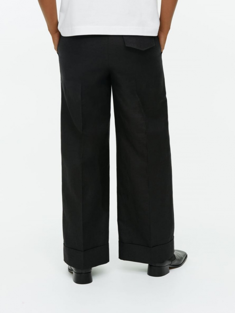Pantaloni Arket Turn Up Bumbac-Hemp Dama Negrii | Romania-IUZA67012