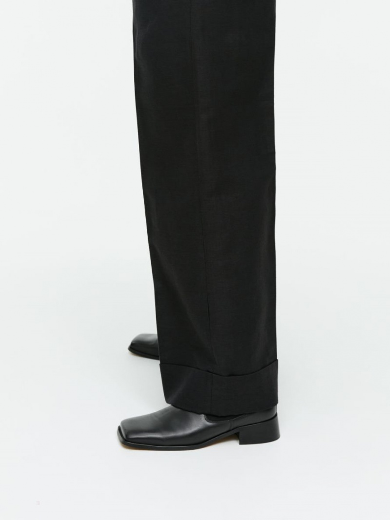 Pantaloni Arket Turn Up Bumbac-Hemp Dama Negrii | Romania-IUZA67012