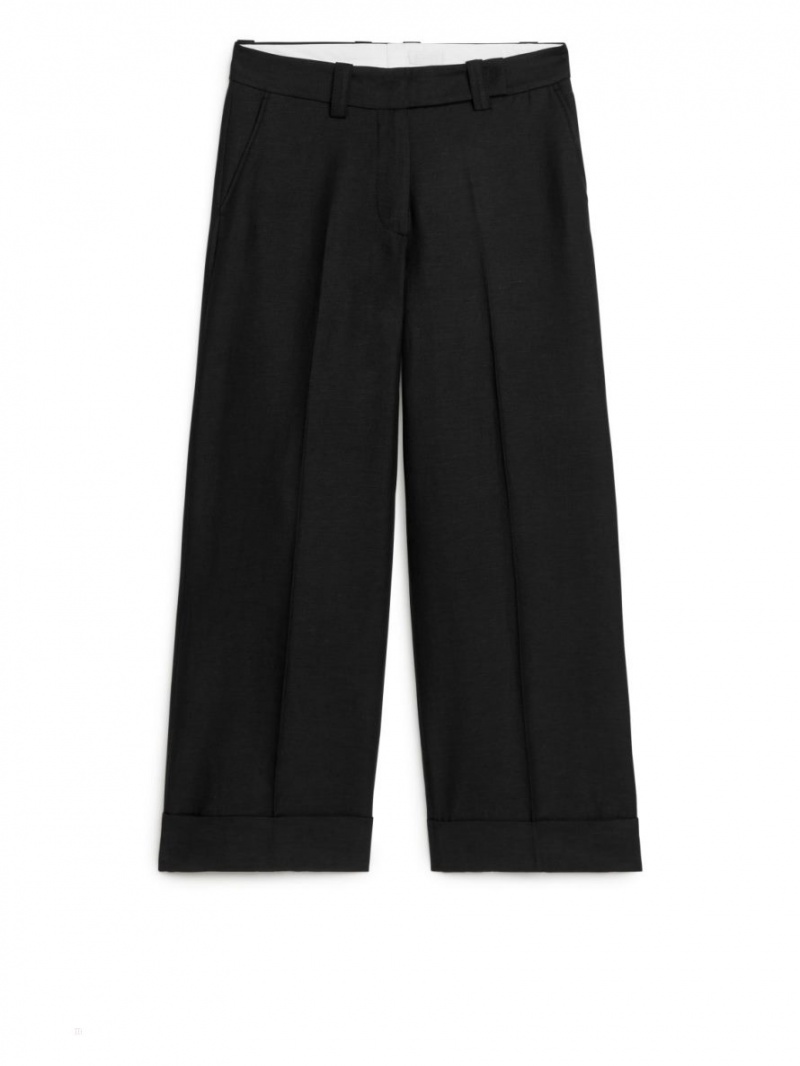 Pantaloni Arket Turn Up Bumbac-Hemp Dama Negrii | Romania-IUZA67012