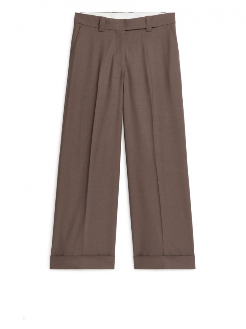 Pantaloni Arket Turn Up Lână Dama Maro | Romania-JFQH16243