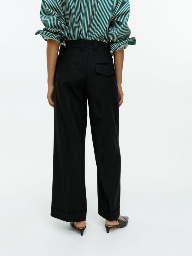 Pantaloni Arket Turn Up Lână Dama Negrii | Romania-IHKG43981