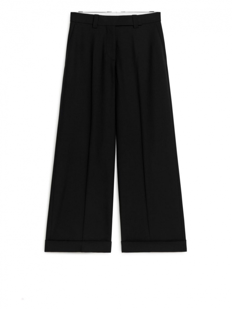 Pantaloni Arket Turn Up Lână Dama Negrii | Romania-IHKG43981