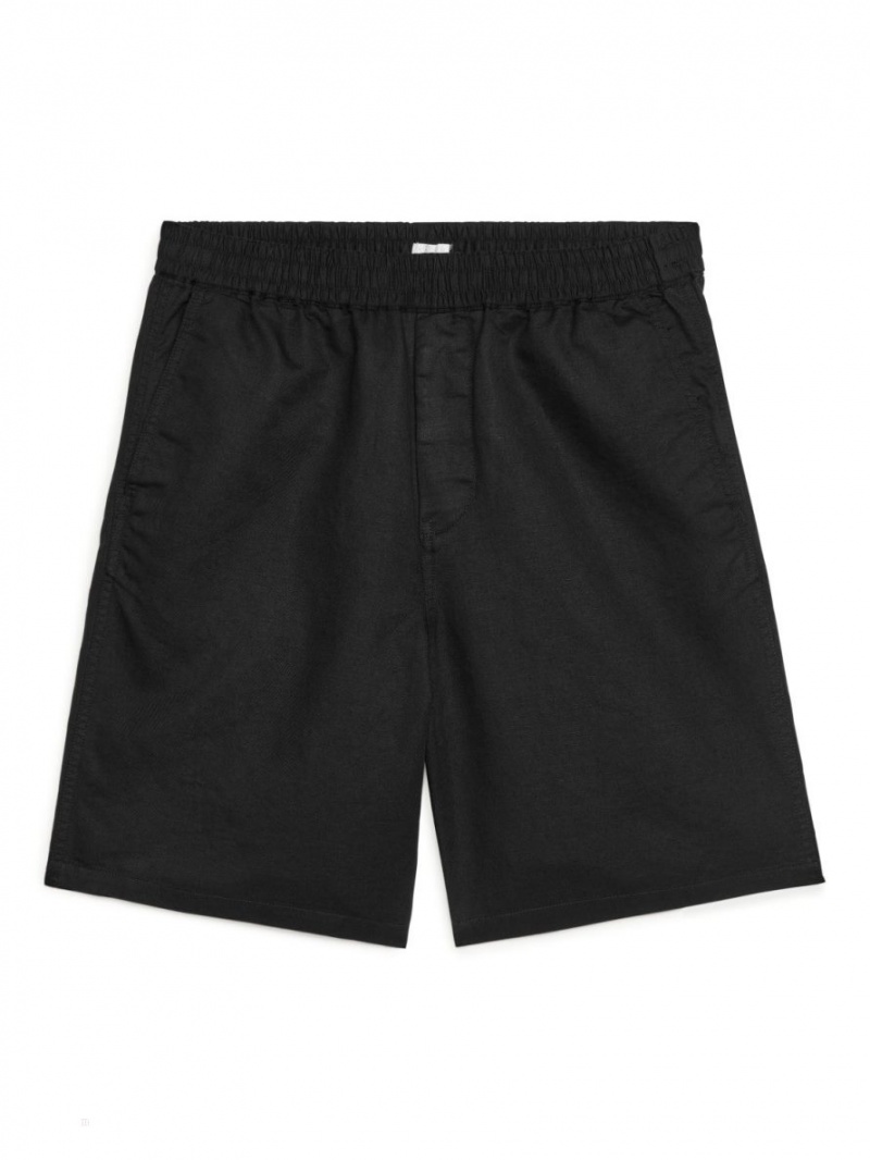 Pantaloni Scurti Arket Bumbac-Linen Drawstring Barbati Negrii | Romania-TKLG17034