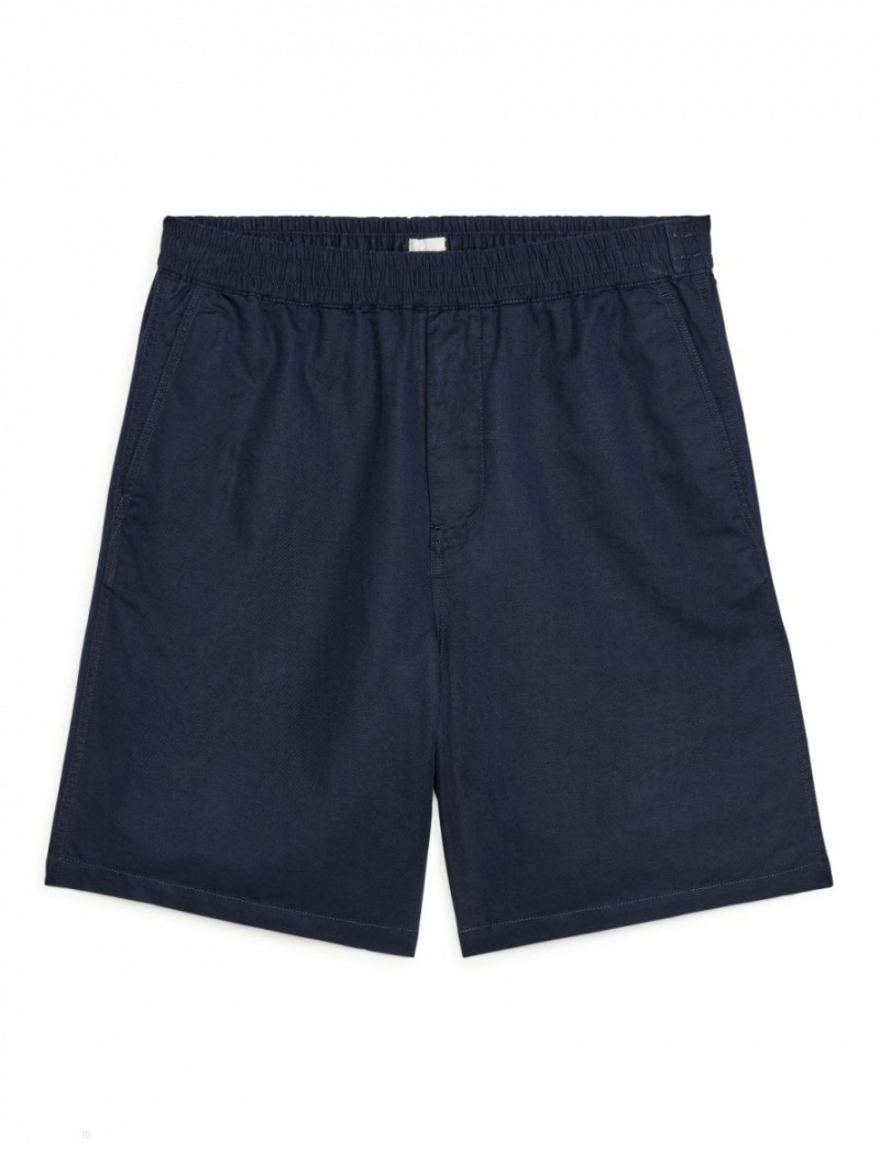 Pantaloni Scurti Arket Bumbac-Linen Drawstring Barbati Albastri Inchis | Romania-WSBF57436