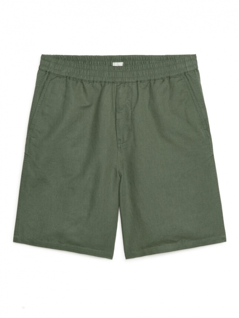 Pantaloni Scurti Arket Bumbac-Linen Drawstring Barbati Kaki Verzi | Romania-LCUS36574