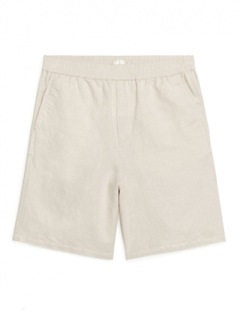 Pantaloni Scurti Arket Bumbac-Linen Drawstring Barbati Bej Deschis | Romania-GMPW39471