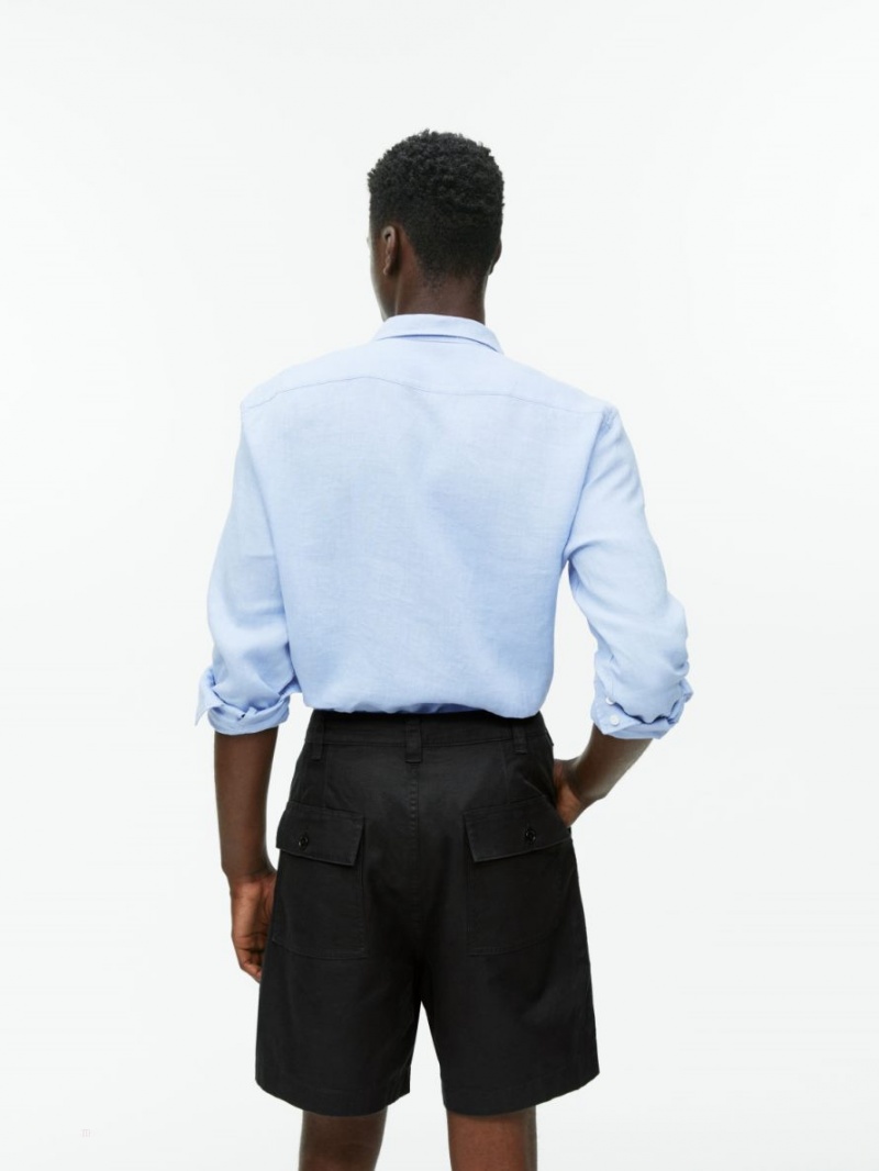 Pantaloni Scurti Arket Bumbac-Linen Utility Barbati Negrii | Romania-WPAN45278