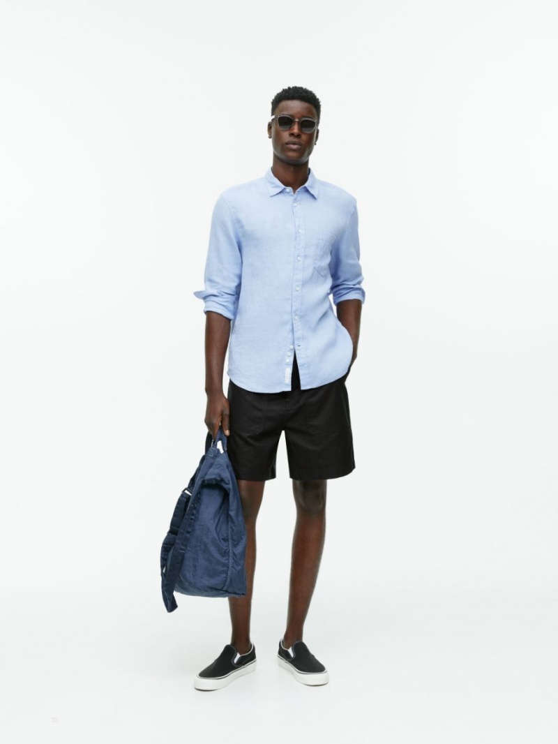 Pantaloni Scurti Arket Bumbac-Linen Utility Barbati Negrii | Romania-WPAN45278