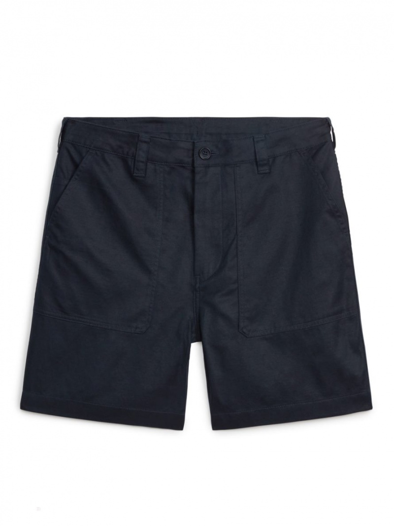 Pantaloni Scurti Arket Bumbac-Linen Utility Barbati Albastri Inchis | Romania-MLBQ71846