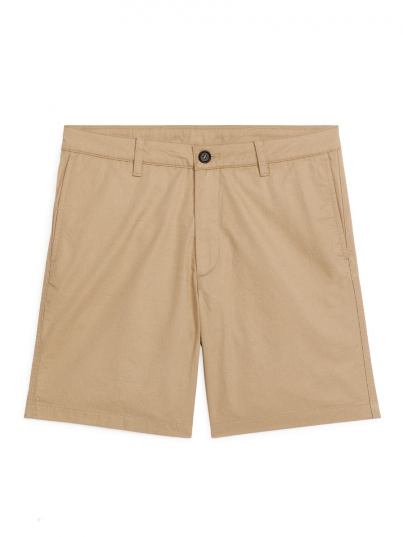 Pantaloni Scurti Arket Bumbac Barbati Bej | Romania-DFYV87125