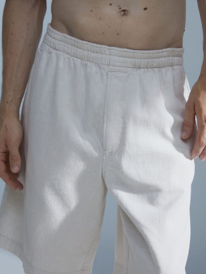 Pantaloni Scurti Arket Bumbac Linen Drawstring Barbati Albi | Romania-PCDH32907